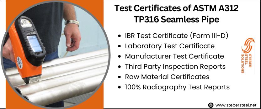 Test Certificates of ASTM A312 TP316 Seamless Pipe